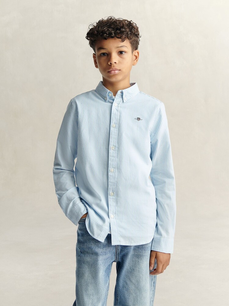GANT Light Blue Shield Oxford Stripe Shirt - Image 1 of 6 GANT Light Blue Shield Oxford Stripe Shirt - Image 1 of 6