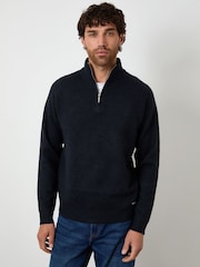Azul - Suéter de malha com zíper e 1/4 de comprimento Raglan Rib Threadbare - Imagem 1 de 4