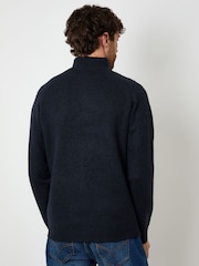 Azul - Suéter de malha com zíper e 1/4 de comprimento Raglan Rib Threadbare - Imagem 2 de 4
