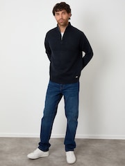 Azul - Suéter de malha com zíper e 1/4 de comprimento Raglan Rib Threadbare - Imagem 3 de 4