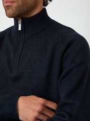 Azul - Suéter de malha com zíper e 1/4 de comprimento Raglan Rib Threadbare - Imagem 4 de 4
