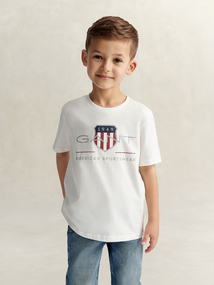 GANT White Archive Shield Short Sleeve T-Shirt - Image 1 of 9 GANT White Archive Shield Short Sleeve T-Shirt - Image 1 of 9