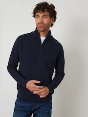 Threadbare Blue Raglan Knitted Quarter Zip Jumper - Image 1 of 4