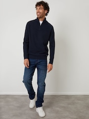 Threadbare Blue Raglan Knitted Quarter Zip Jumper - Image 3 of 4