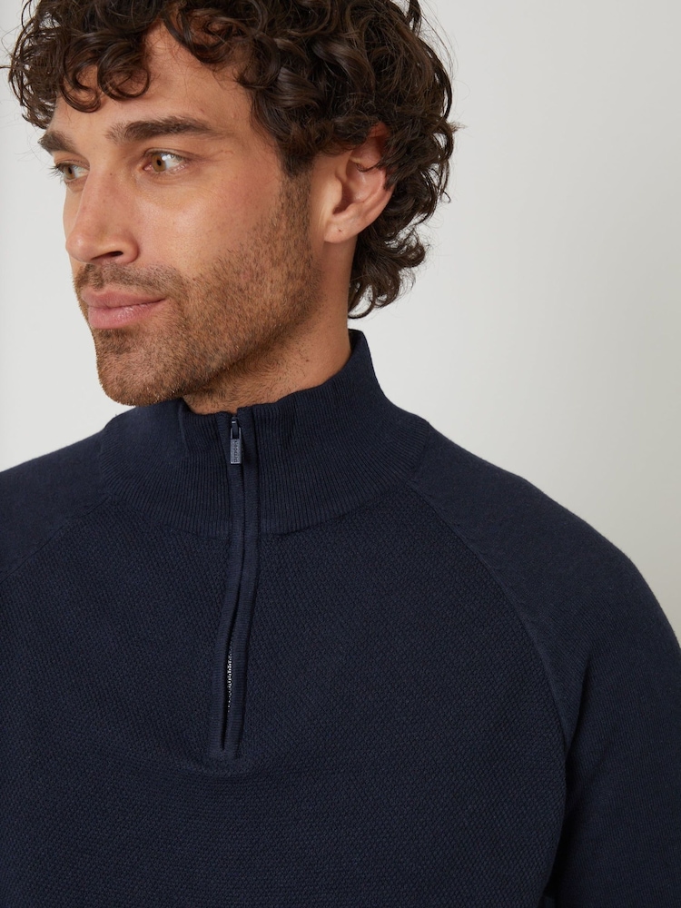 Threadbare Blue Raglan Knitted Quarter Zip Jumper - Image 4 of 4 Threadbare Blue Raglan Knitted Quarter Zip Jumper - Image 4 of 4