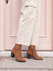 Novo Natural Regular Fit Julianna Buckle Detail Almond Toe Block Heel Ankle Boots - Image 1 of 6