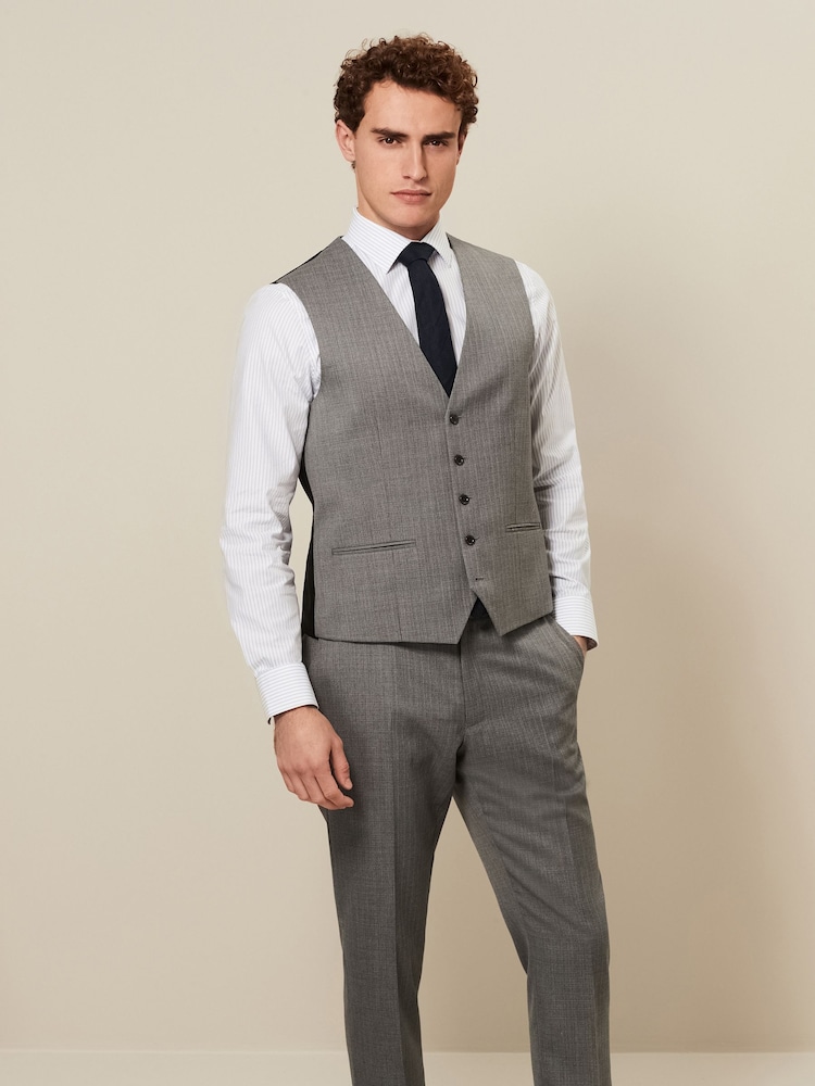 Light Grey Textured Wool Suit: Waistcoat - Image 1 of 3