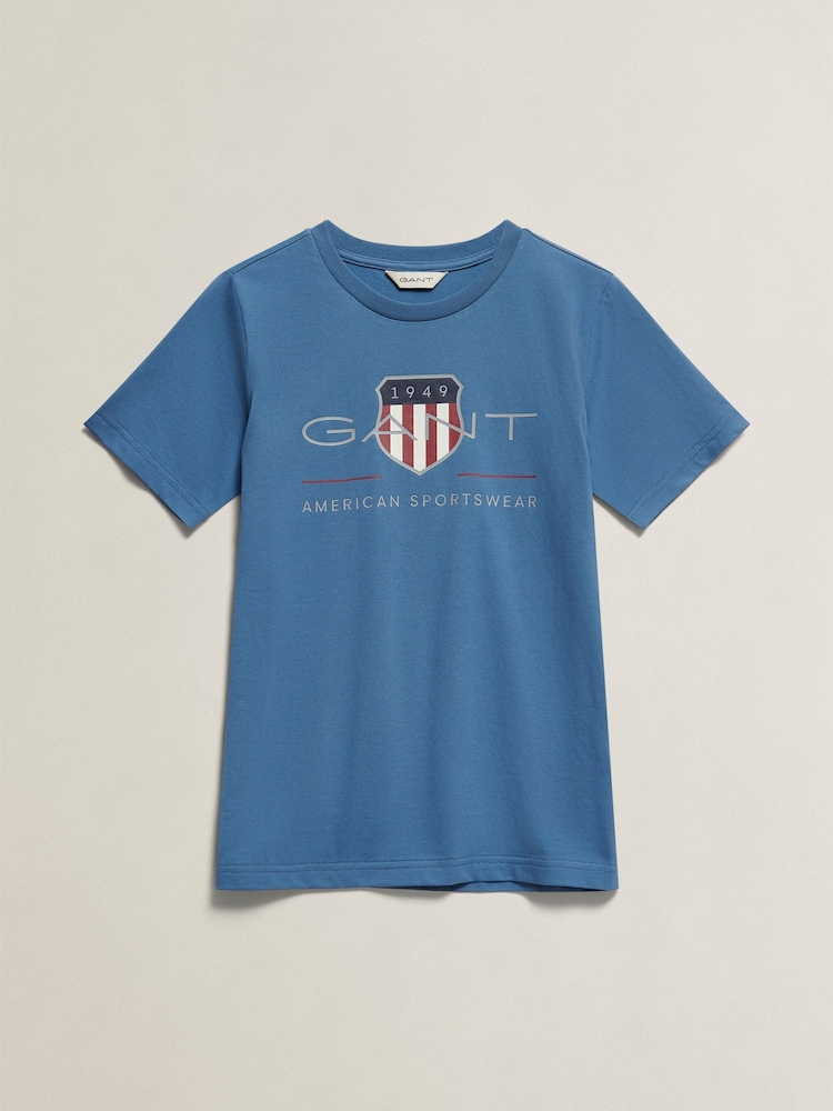 GANT Light Blue Archive Shield Short Sleeve T-Shirt - Image 1 of 2 GANT Light Blue Archive Shield Short Sleeve T-Shirt - Image 1 of 2