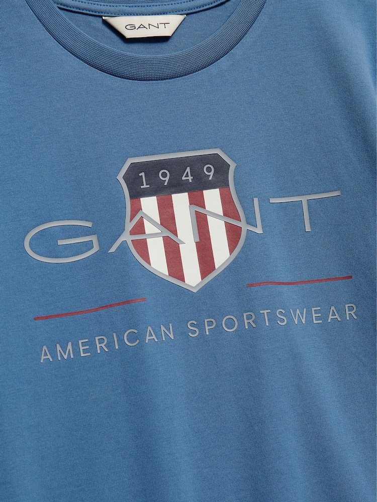 GANT Light Blue Archive Shield Short Sleeve T-Shirt - Image 2 of 2 GANT Light Blue Archive Shield Short Sleeve T-Shirt - Image 2 of 2