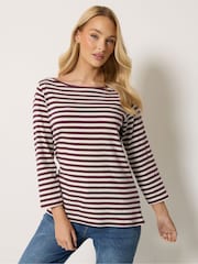 M&Co Purple Stripe Slash Neck Cotton Top - Image 1 of 6