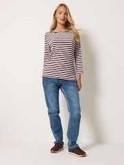 M&Co Purple Stripe Slash Neck Cotton Top - Image 2 of 6