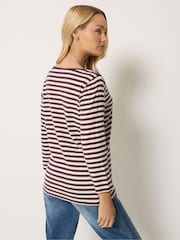 M&Co Purple Stripe Slash Neck Cotton Top - Image 3 of 6
