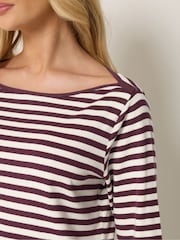 M&Co Purple Stripe Slash Neck Cotton Top - Image 4 of 6