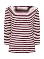 M&Co Purple Stripe Slash Neck Cotton Top - Image 5 of 6
