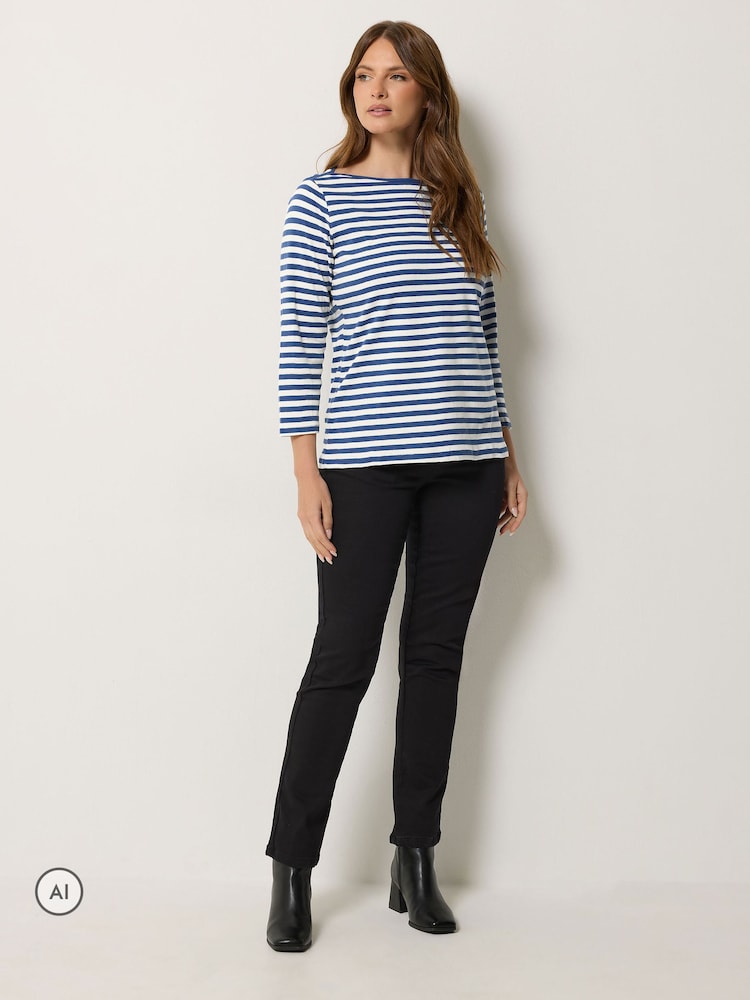 M&Co Blue Stripe Slash Neck Cotton Top - Image 2 of 6