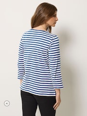 M&Co Blue Stripe Slash Neck Cotton Top - Image 3 of 6