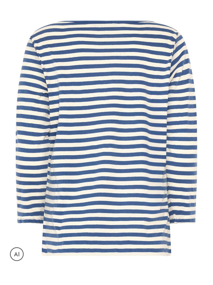 M&Co Blue Stripe Slash Neck Cotton Top - Image 6 of 6