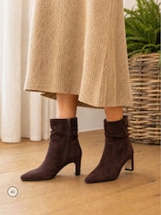Novo Light Brown Regular Fit Kallie Ruched Ankle Mid Slim Block Boots - Image 1 of 5
