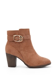 Novo Natural Wide Fit Julianna Buckle Detail Almond Toe Block Heel Ankle Boots - Image 2 of 6