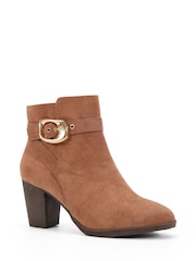 Novo Natural Wide Fit Julianna Buckle Detail Almond Toe Block Heel Ankle Boots - Image 3 of 6