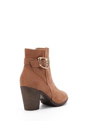 Novo Natural Wide Fit Julianna Buckle Detail Almond Toe Block Heel Ankle Boots - Image 4 of 6