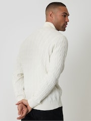 Threadbare White Cable Knit Quarter Zip Jumper - Image 2 of 5