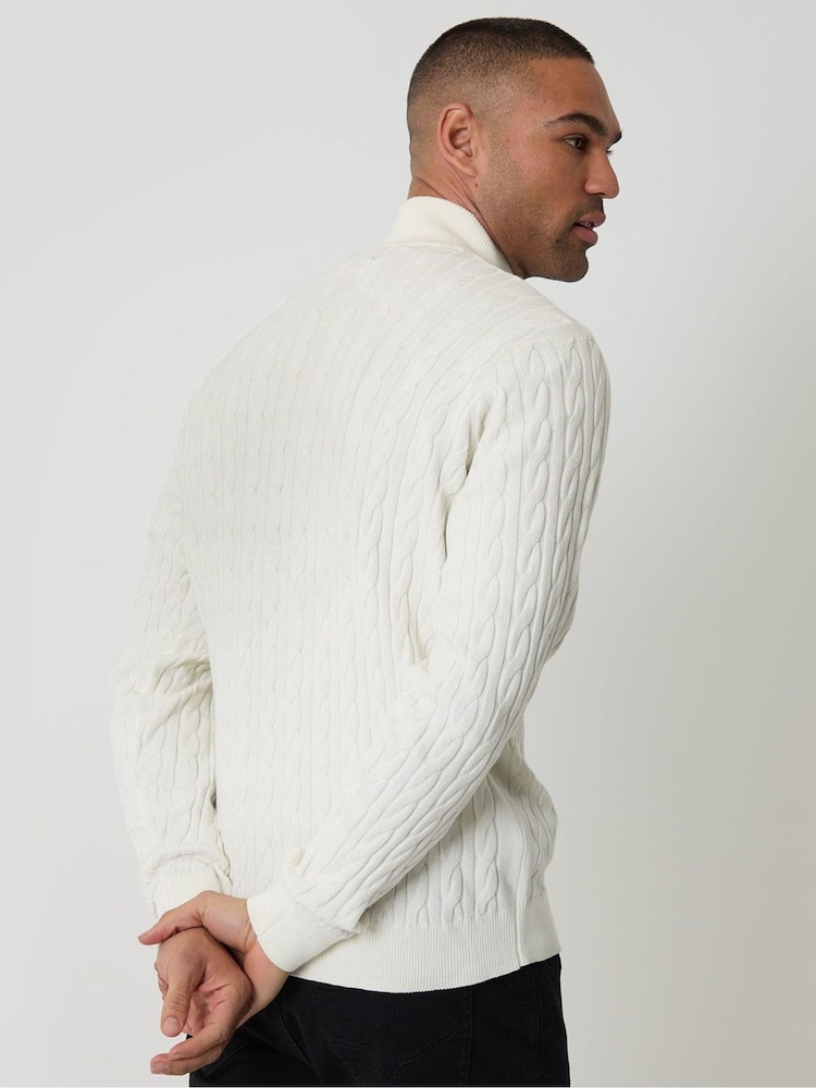 Threadbare White Cable Knit Quarter Zip Jumper - Image 2 of 5 Threadbare White Cable Knit Quarter Zip Jumper - Image 2 of 5