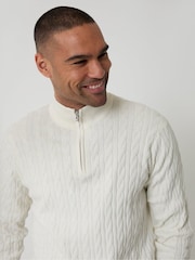 Threadbare White Cable Knit Quarter Zip Jumper - Image 4 of 5