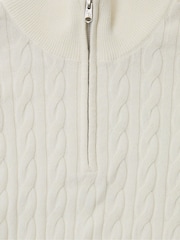 Threadbare White Cable Knit Quarter Zip Jumper - Image 5 of 5