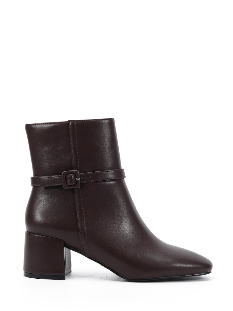 Novo Brown Wide Fit Karla Block Heel Buckle Detail Ankle Boots - Image 2 of 6 Novo Brown Wide Fit Karla Block Heel Buckle Detail Ankle Boots - Image 2 of 6