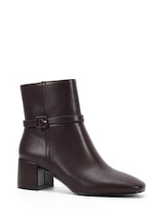 Novo Brown Wide Fit Karla Block Heel Buckle Detail Ankle Boots - Image 3 of 6