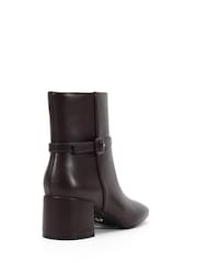 Novo Brown Wide Fit Karla Block Heel Buckle Detail Ankle Boots - Image 4 of 6