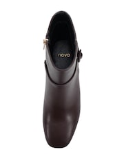 Novo Brown Wide Fit Karla Block Heel Buckle Detail Ankle Boots - Image 6 of 6
