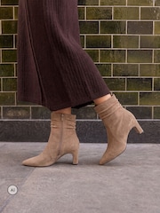 Novo Brown Wide Fit Kallie Ruched Ankle Mid Slim Block Boots - Image 1 of 6