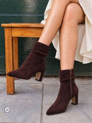 Novo Dark  Brown Wide Fit Kallie Ruched Ankle Mid Slim Block Boots - Image 1 of 6