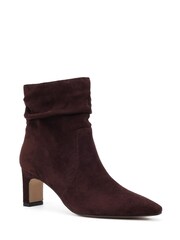 Novo Dark  Brown Wide Fit Kallie Ruched Ankle Mid Slim Block Boots - Image 3 of 6