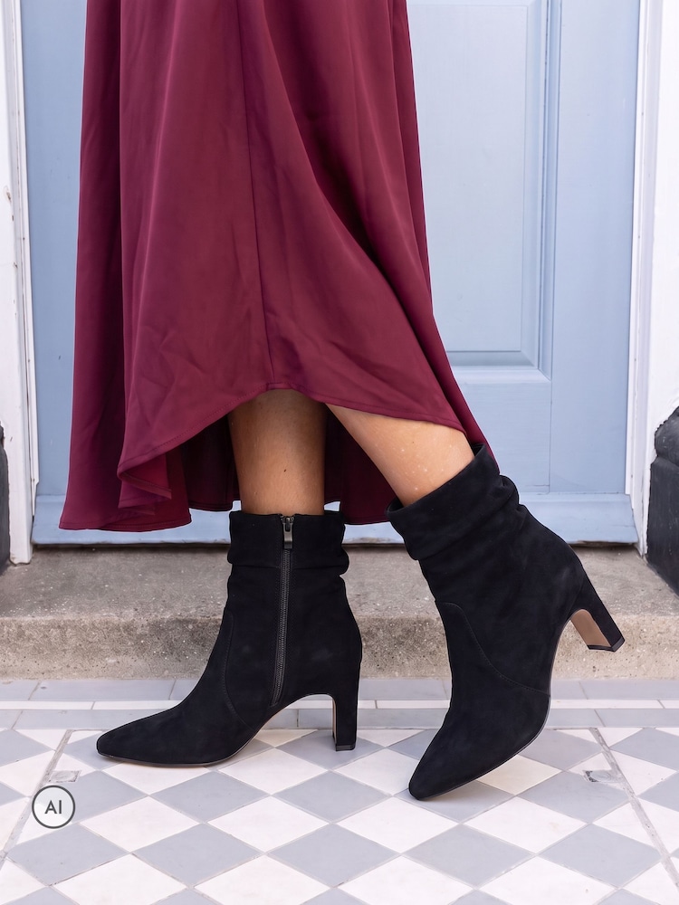 Novo Black Wide Fit Kallie Ruched Ankle Mid Slim Block Boots - Image 1 of 5