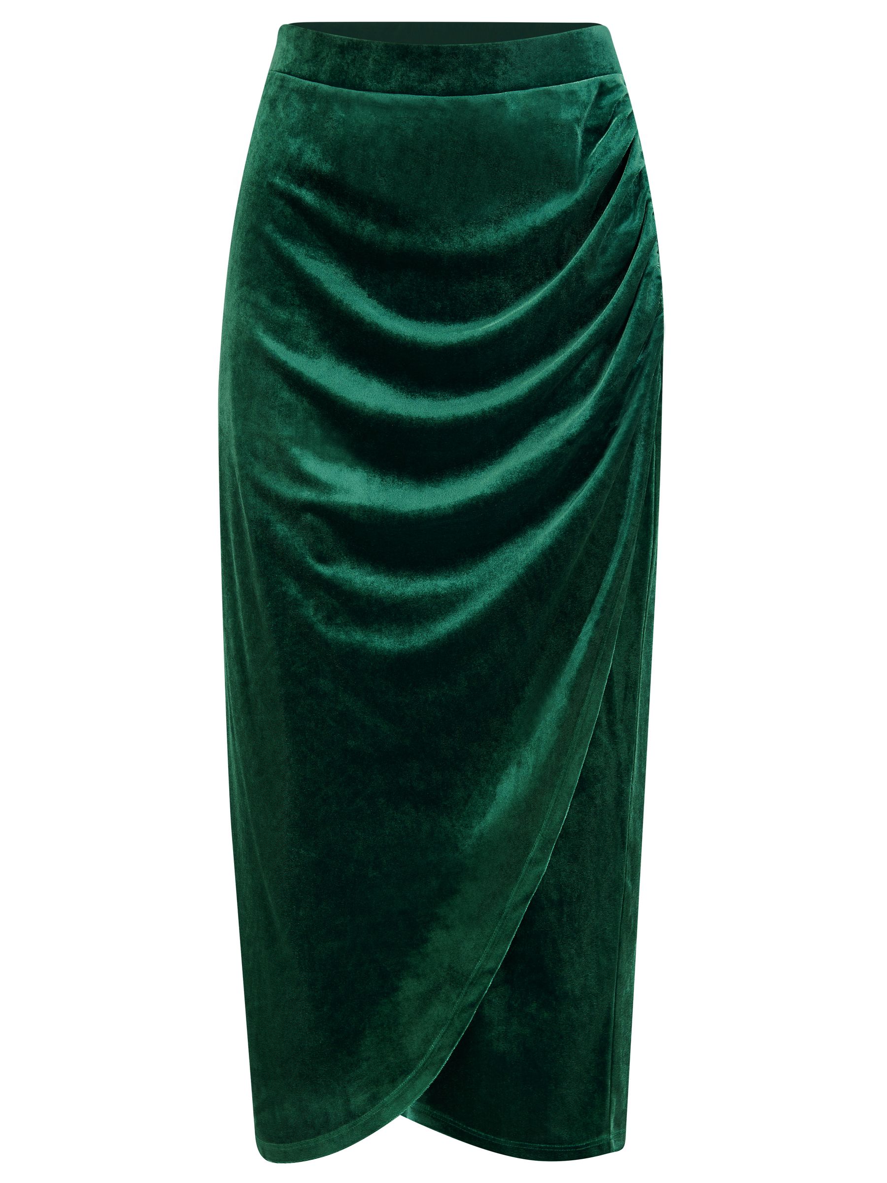 Buy Pour Moi Green Jameela Stretch Velvet Midi Wrap Skirt from the