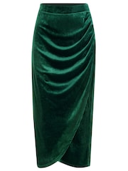 Pour Moi Green Jameela Stretch Velvet Midi Wrap Skirt - Image 4 of 5