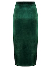 Pour Moi Green Jameela Stretch Velvet Midi Wrap Skirt - Image 5 of 5