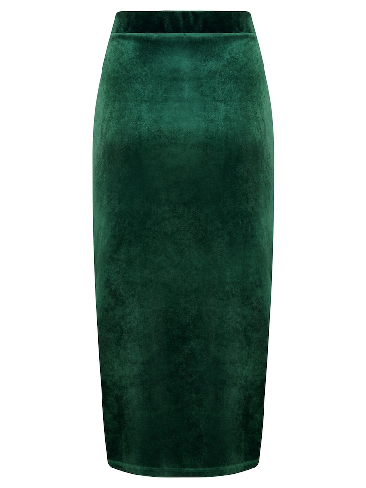 Pour Moi Green Jameela Stretch Velvet Midi Wrap Skirt - Image 5 of 5