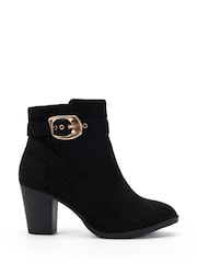 Novo Black Wide Fit Julianna Buckle Detail Almond Toe Block Heel Ankle Boots - Image 2 of 6