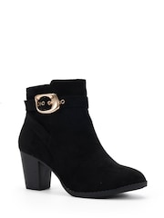 Novo Black Wide Fit Julianna Buckle Detail Almond Toe Block Heel Ankle Boots - Image 3 of 6