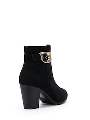 Novo Black Wide Fit Julianna Buckle Detail Almond Toe Block Heel Ankle Boots - Image 4 of 6
