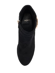 Novo Black Wide Fit Julianna Buckle Detail Almond Toe Block Heel Ankle Boots - Image 5 of 6