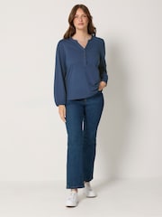 M&Co Blue Half Placket Cotton Long Sleeve Top - Image 2 of 6