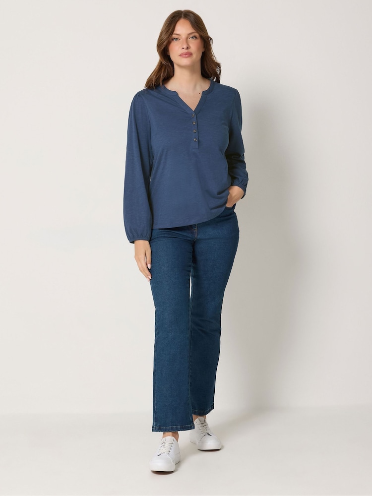 M&Co Blue Half Placket Cotton Long Sleeve Top - Image 2 of 6 M&Co Blue Half Placket Cotton Long Sleeve Top - Image 2 of 6