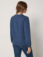 M&Co Blue Half Placket Cotton Long Sleeve Top - Image 3 of 6