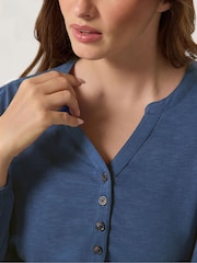 M&Co Blue Half Placket Cotton Long Sleeve Top - Image 4 of 6