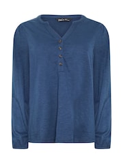 M&Co Blue Half Placket Cotton Long Sleeve Top - Image 5 of 6